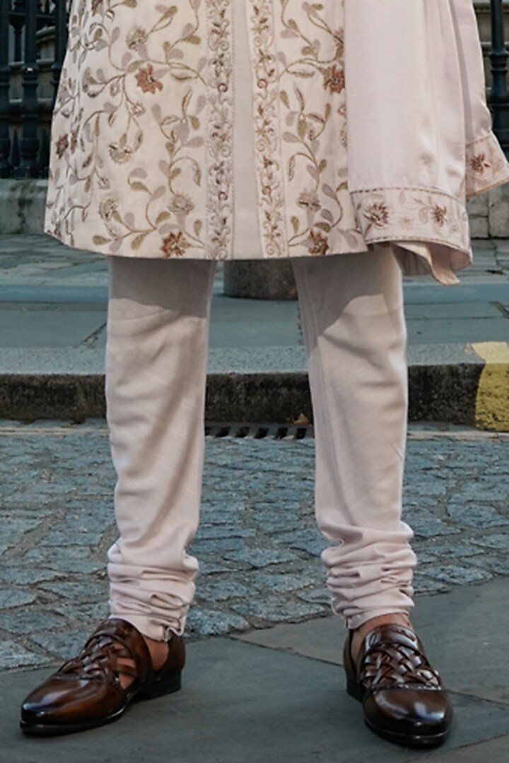 Lilac-Blush Linen Silk Hand Embroidered Groom Sherwani Set by Jatin Malik at Pernia's Pop Up Shop