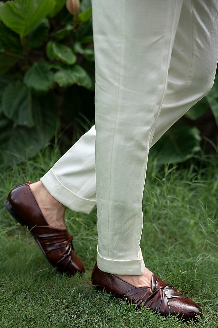 Ivory Linen Silk Hand Embroidered Groom Indowestern Set by Jatin Malik at Pernia's Pop Up Shop