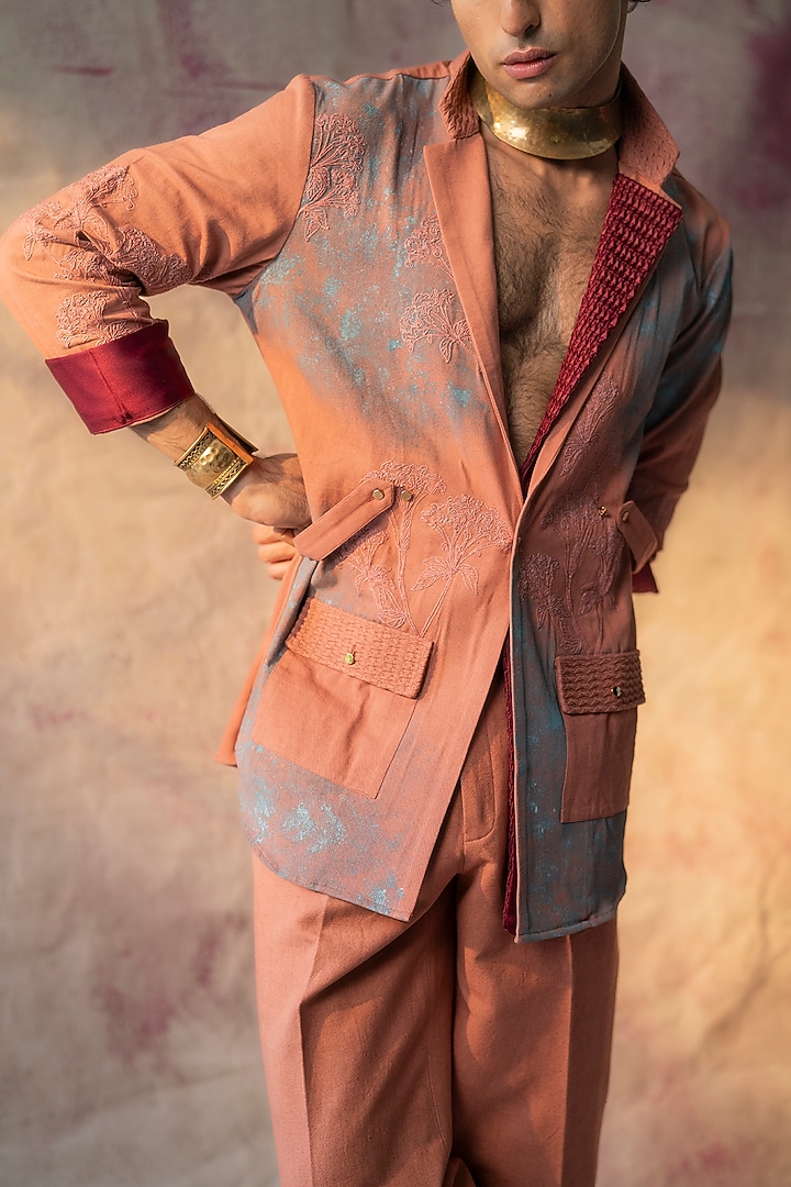 Blush Pink Cotton Twill Embroidered Blazer Set by Jatin Malik at Pernia's Pop Up Shop