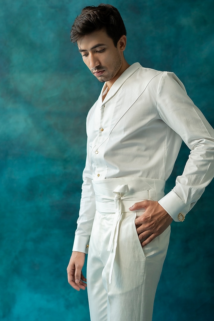 Ivory Linen Silk Floral Embroidered Blazer Set by Jatin Malik at Pernia's Pop Up Shop