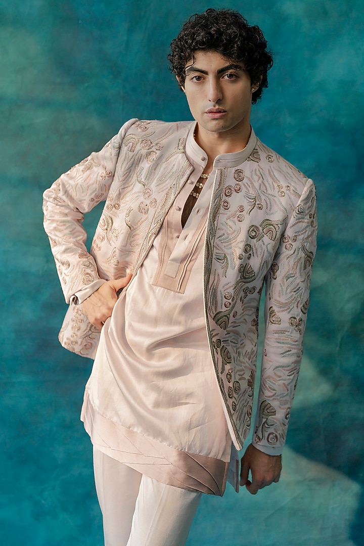 Greyish-Lilac Linen Silk Kurta Set by Jatin Malik at Pernia's Pop Up Shop