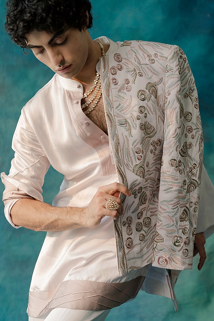 Greyish-Lilac Linen Silk Kurta Set by Jatin Malik at Pernia's Pop Up Shop