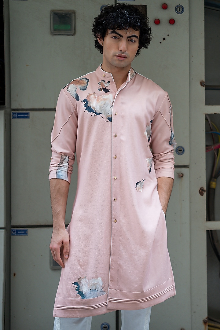 Pale Pink Crepe Printed Kurta Set by Jatin Malik at Pernia's Pop Up Shop