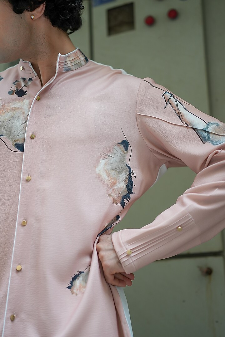 Pale Pink Crepe Printed Kurta Set by Jatin Malik at Pernia's Pop Up Shop