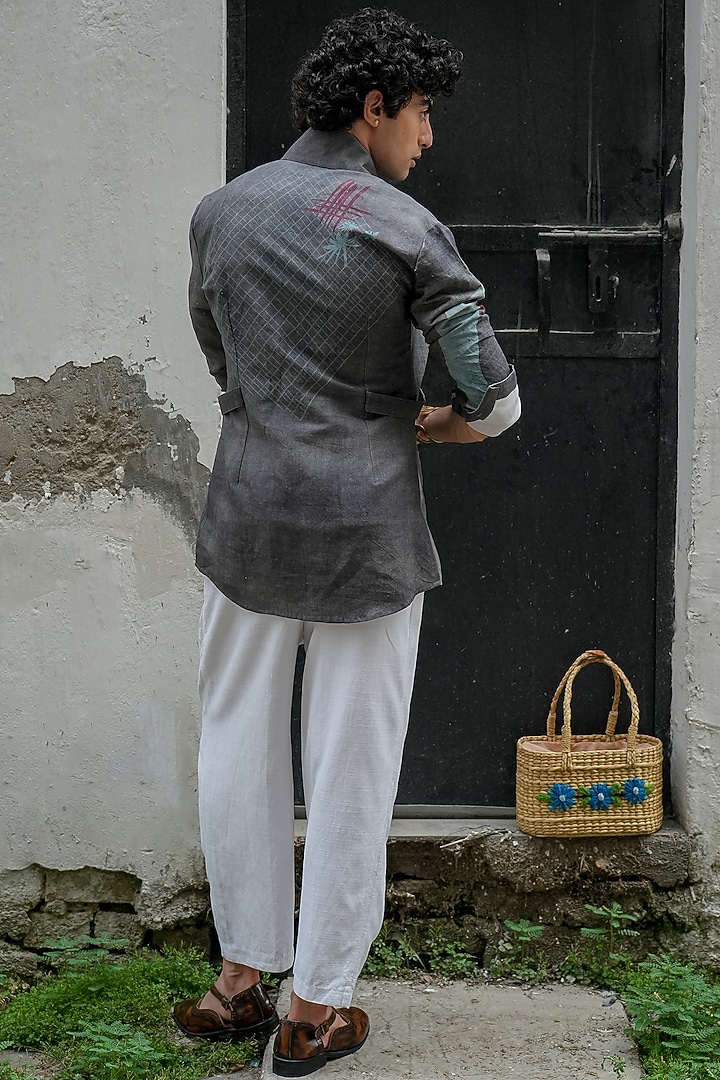 Charcoal Grey Cotton Linen Pant Set by Jatin Malik at Pernia's Pop Up Shop