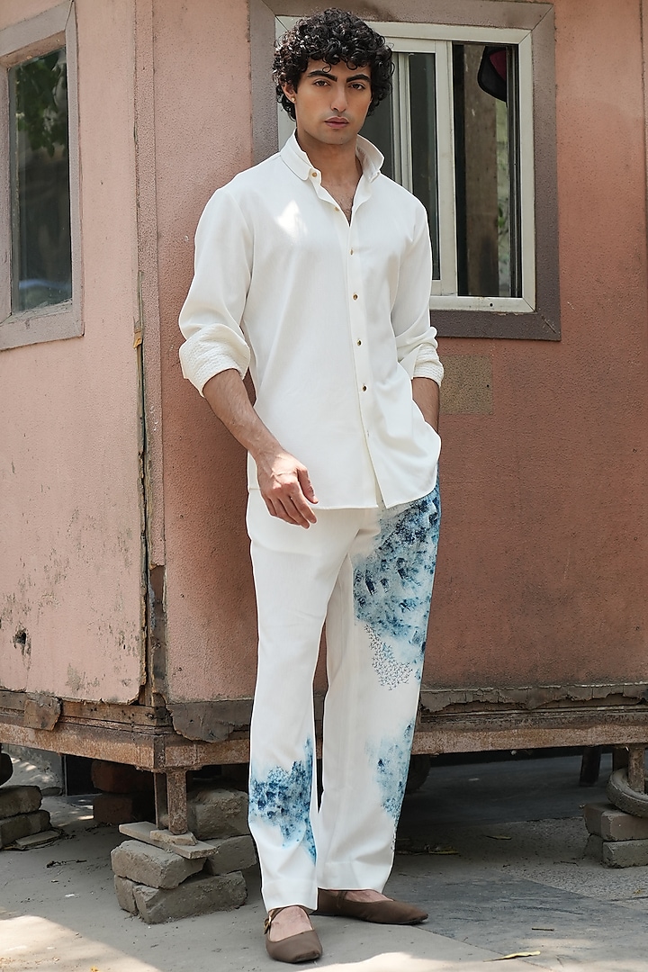 White Knit Linen Overshirt by Jatin Malik