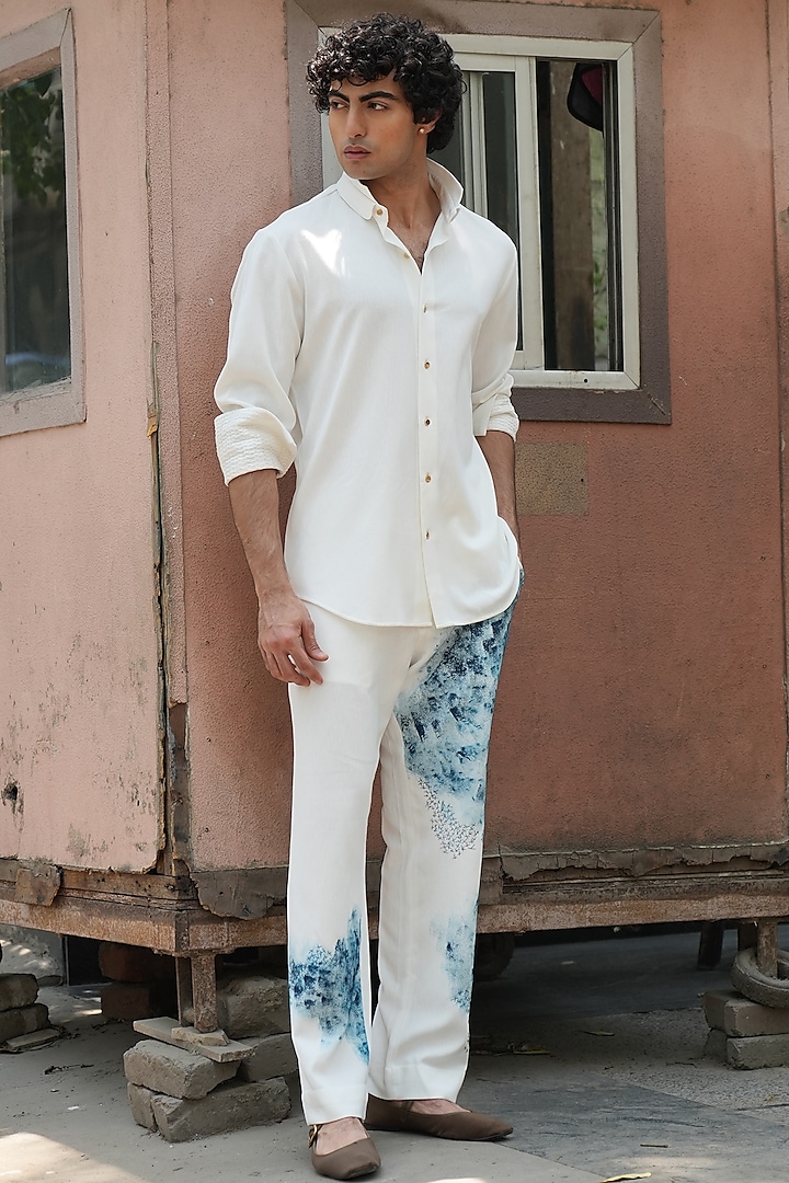 Ivory Knit Linen Pant Set by Jatin Malik