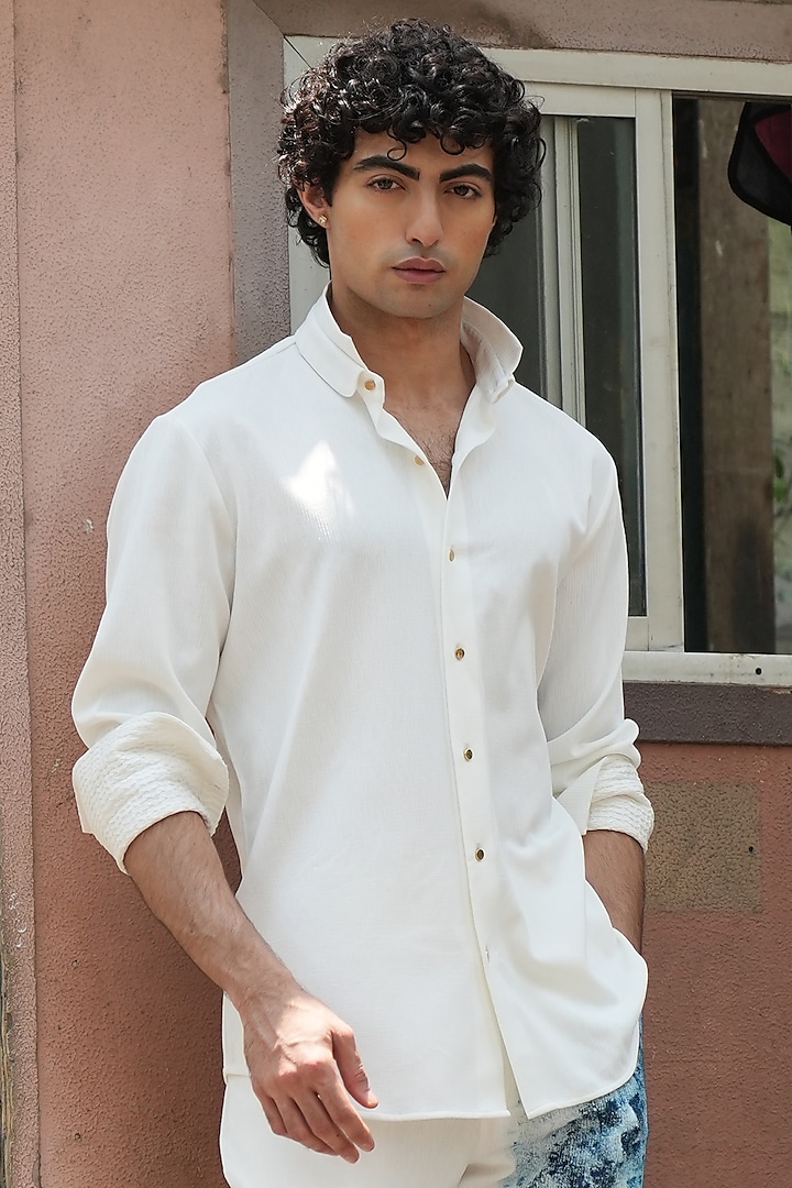 Ivory Knit Linen Pant Set by Jatin Malik at Pernia's Pop Up Shop