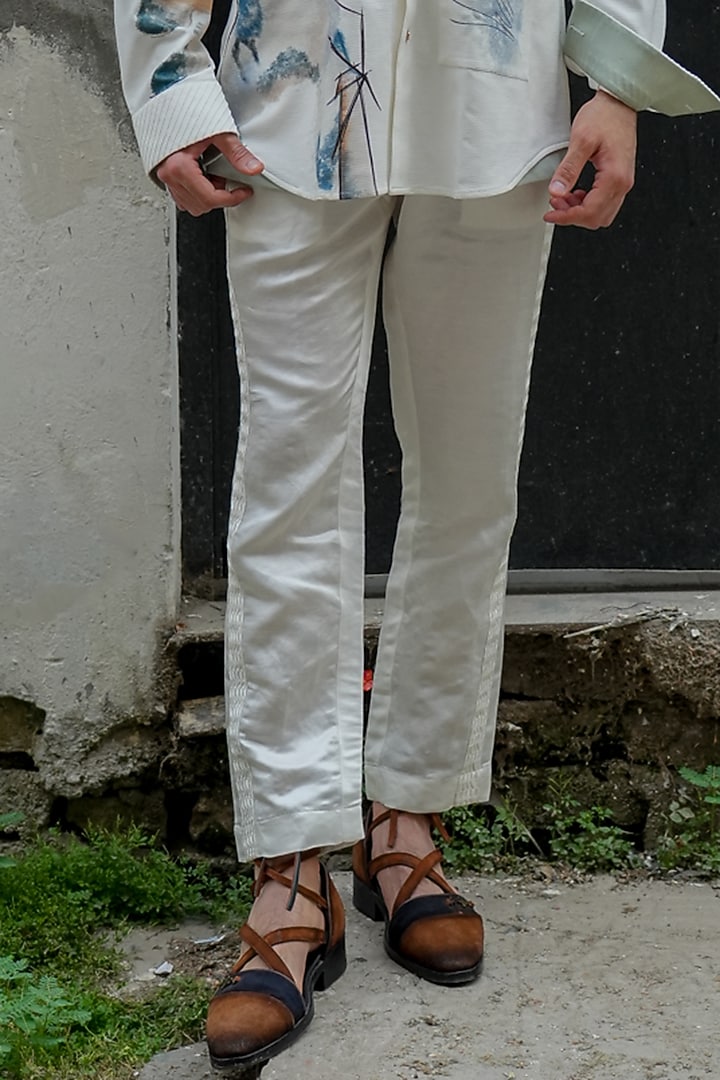 Ivory Knit Linen Pants by Jatin Malik at Pernia's Pop Up Shop