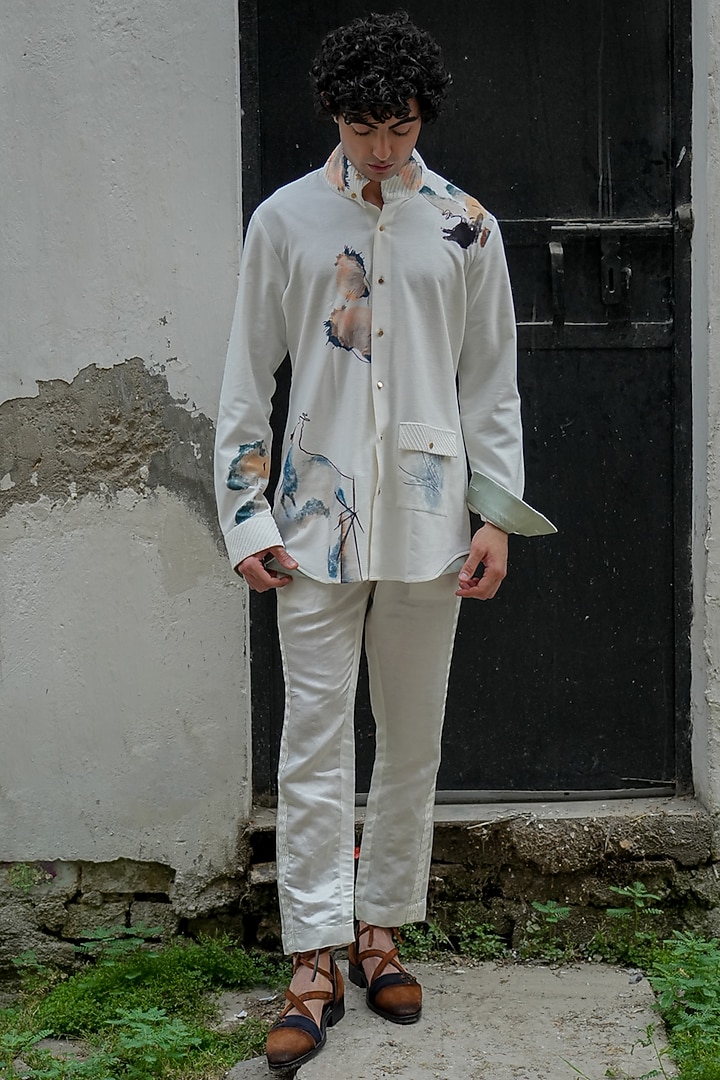Ivory Knit Linen Pants by Jatin Malik at Pernia's Pop Up Shop