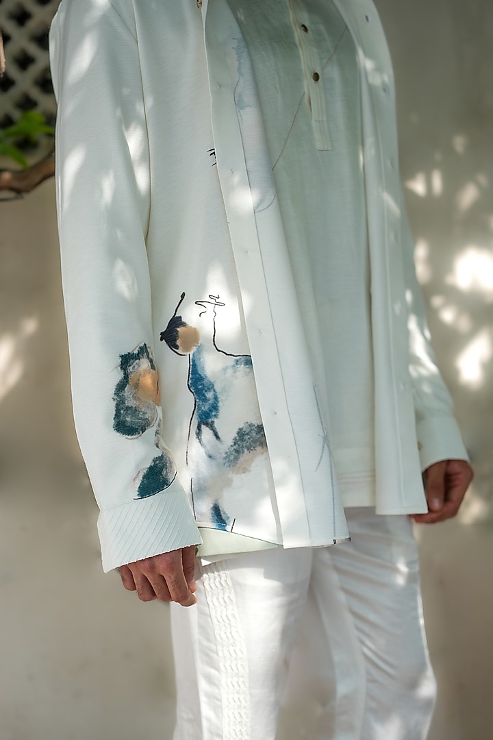 Ivory Knit Linen Pintuck Pant Set by Jatin Malik at Pernia's Pop Up Shop