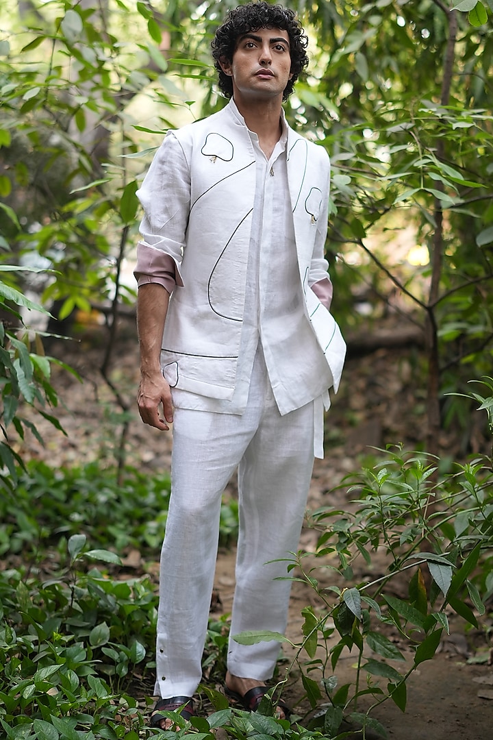 White Cotton Linen Paperbag Trousers by Jatin Malik at Pernia's Pop Up Shop