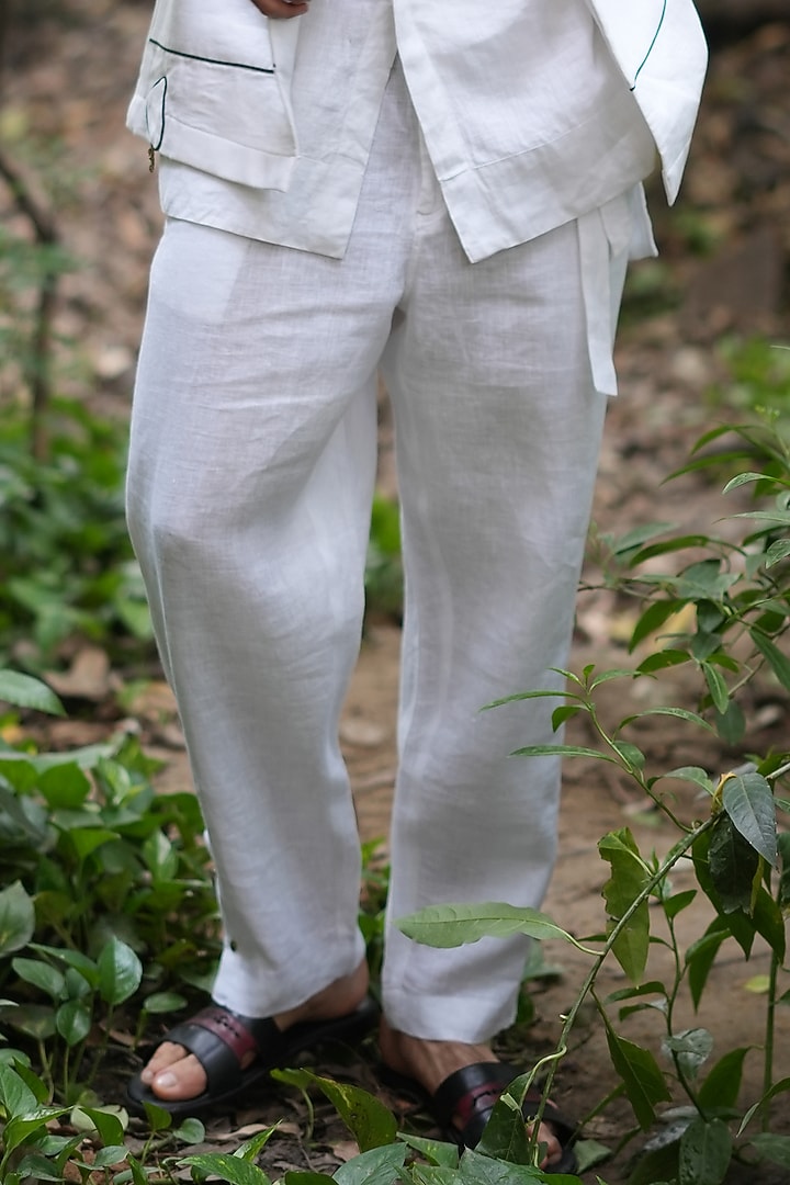White Cotton Linen Paperbag Trousers by Jatin Malik at Pernia's Pop Up Shop