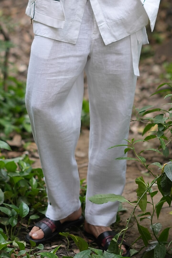 White Cotton Linen Patchwork Shacket Set by Jatin Malik at Pernia's Pop Up Shop