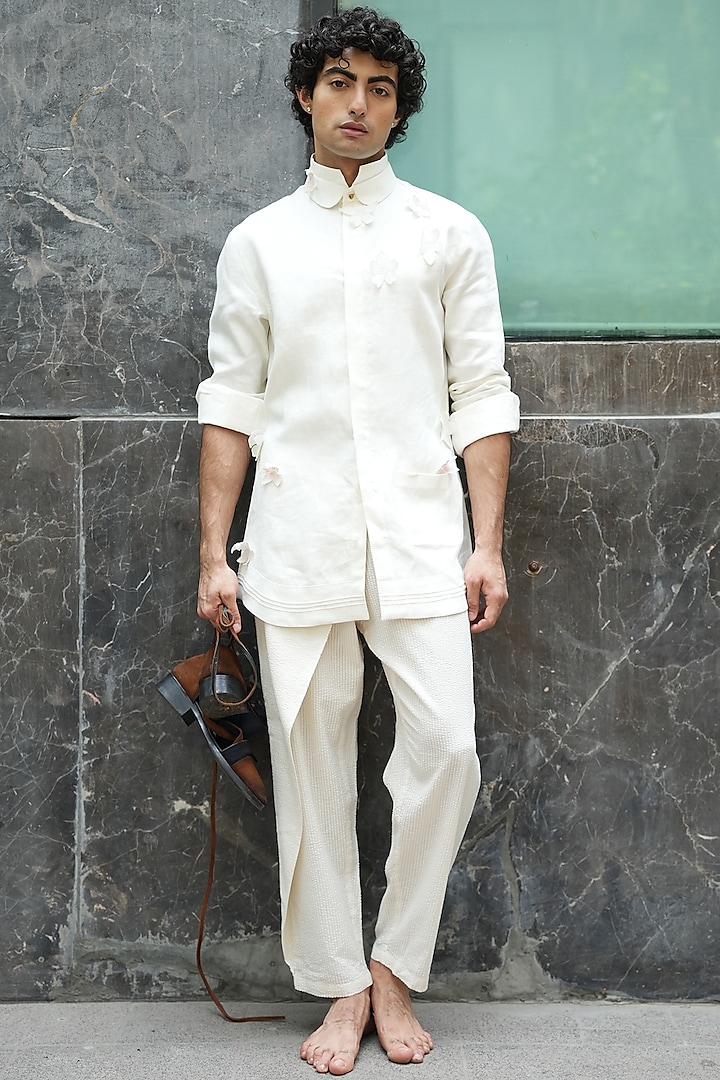 White Textured Fabric Pant Set by Jatin Malik at Pernia's Pop Up Shop