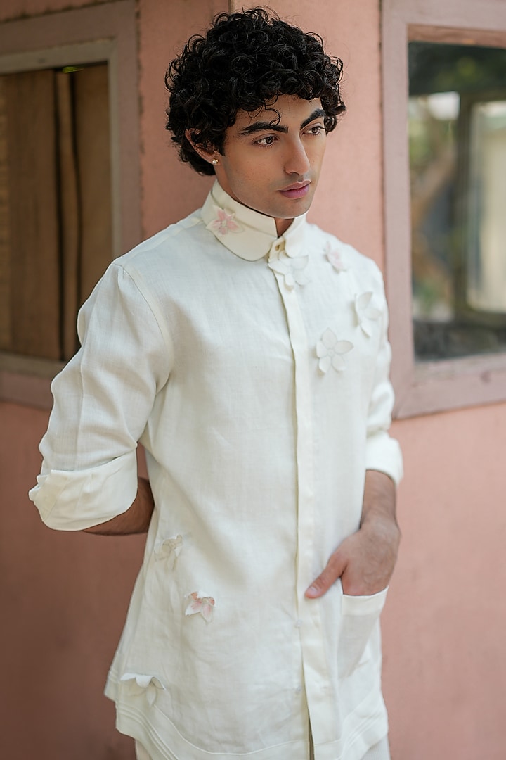 White Textured Fabric Pant Set by Jatin Malik at Pernia's Pop Up Shop