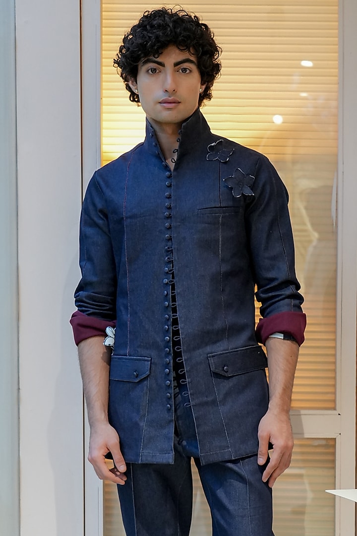 Midnight Blue Denim Overshirt by Jatin Malik at Pernia's Pop Up Shop