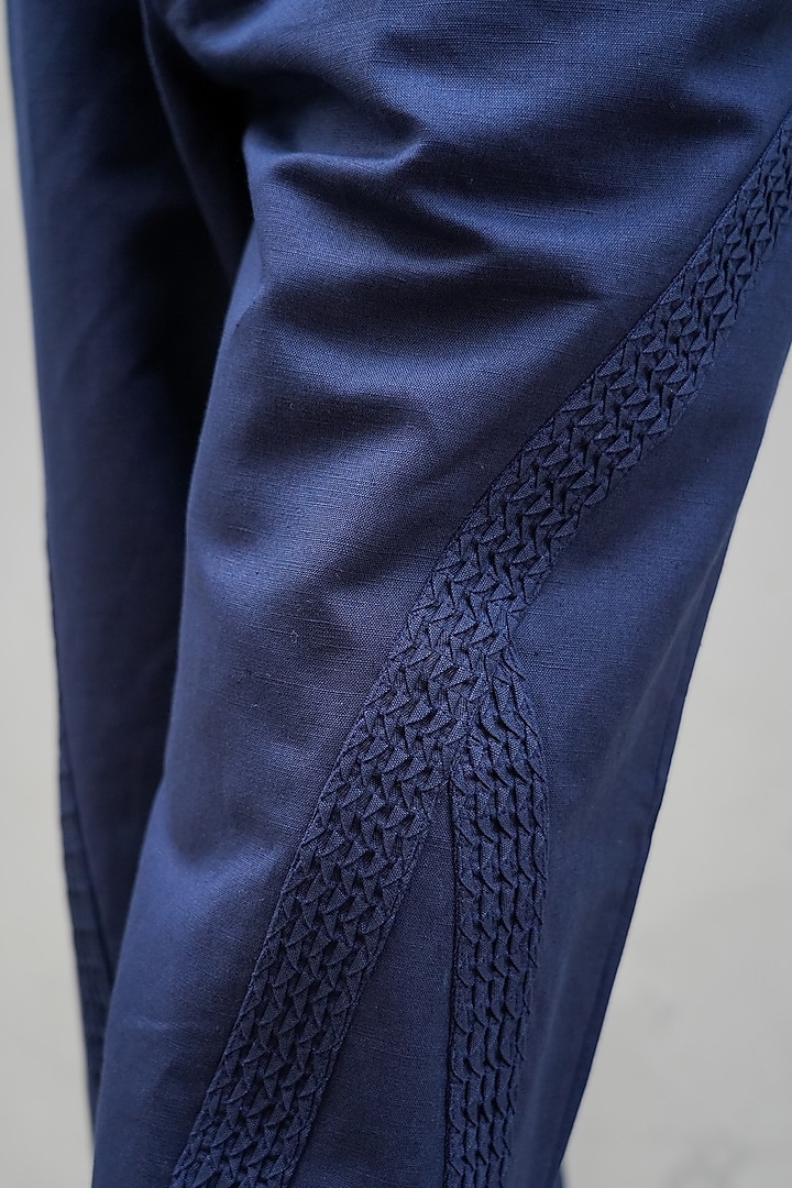 Midnight Blue Cotton Linen Pant Set by Jatin Malik at Pernia's Pop Up Shop