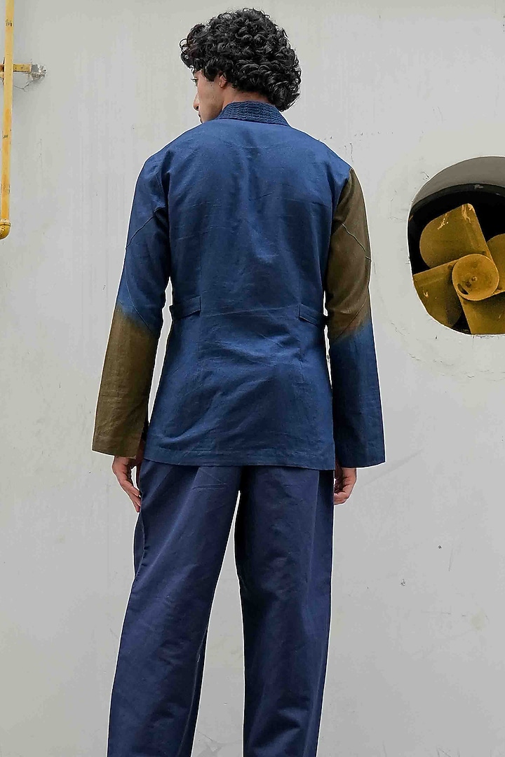 Teal & Olive Ombre Slub Silk Draped Shacket by Jatin Malik at Pernia's Pop Up Shop