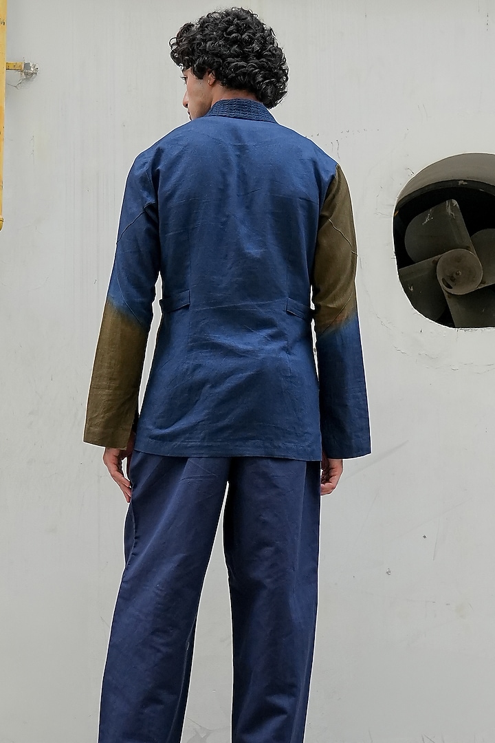 Teal & Olive Sub Silk Draped Shacket Set by Jatin Malik at Pernia's Pop Up Shop