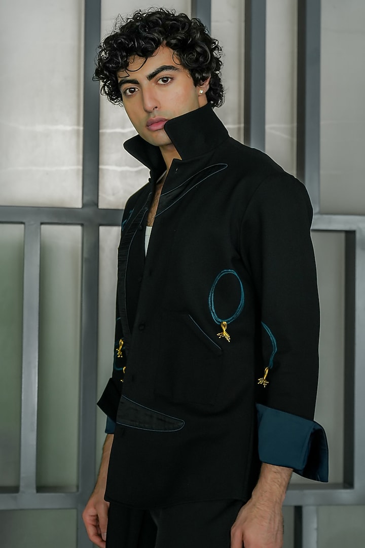 Black Pointe De Roma Abstract Patchwork Shacket by Jatin Malik at Pernia's Pop Up Shop