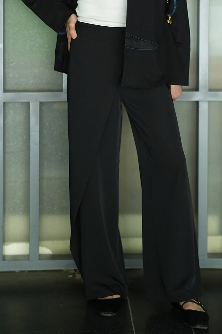 Black Banana Crepe Side Flap Trousers by Jatin Malik at Pernia's Pop Up Shop