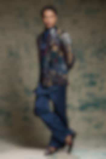 Multi-Colored Linen Silk Zardosi Embroidered Groom Indowestern Jacket Set by Jatin Malik at Pernia's Pop Up Shop