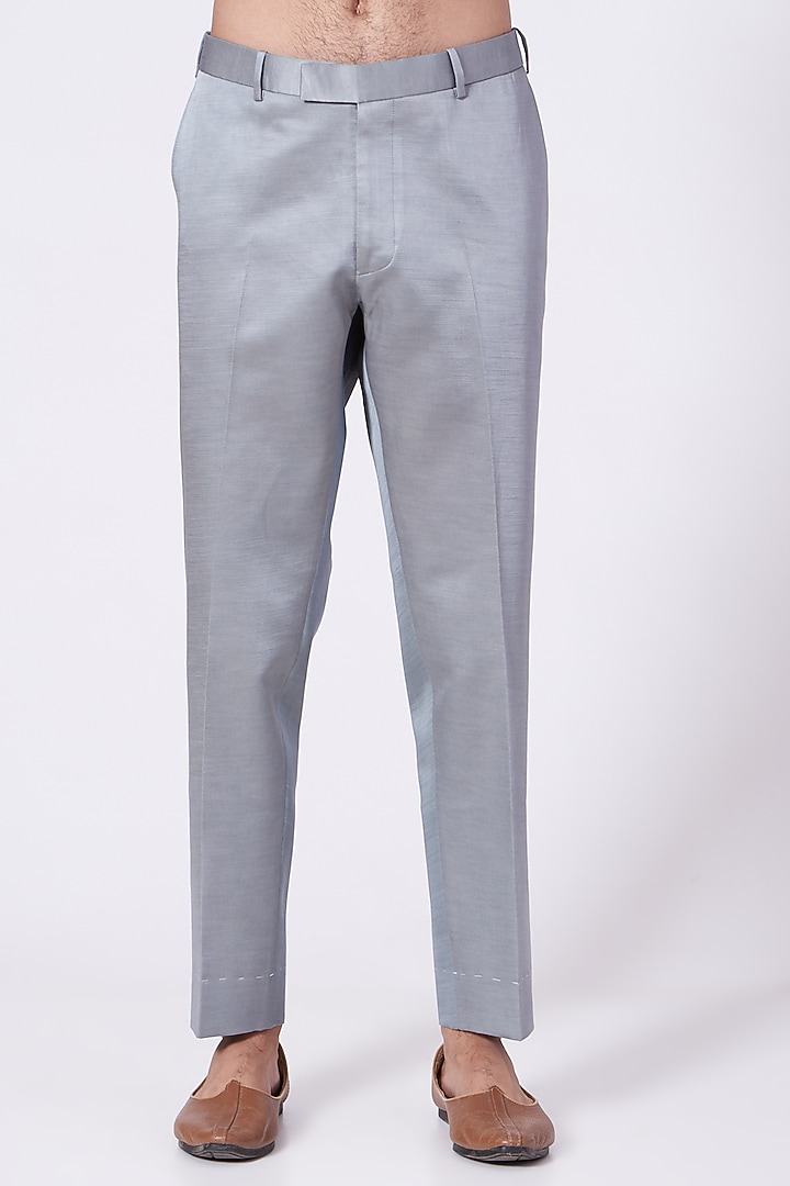 Champagne Pink & Ice Grey Linen Silk Ombre Kurta Set by Jatin Malik at Pernia's Pop Up Shop