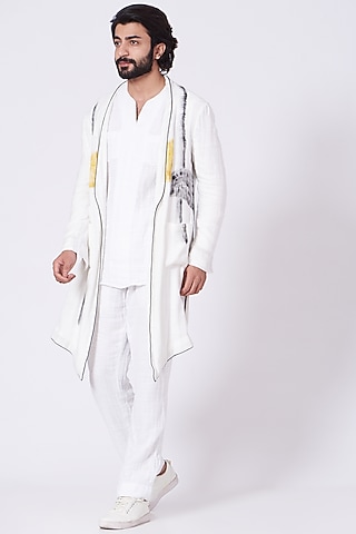 Ivory Abstract Hand Painted Pant Set With Jacket by Jatin Malik
