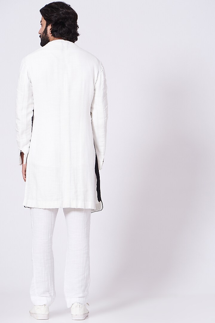 Ivory Abstract Hand Painted Pant Set With Jacket by Jatin Malik at Pernia's Pop Up Shop