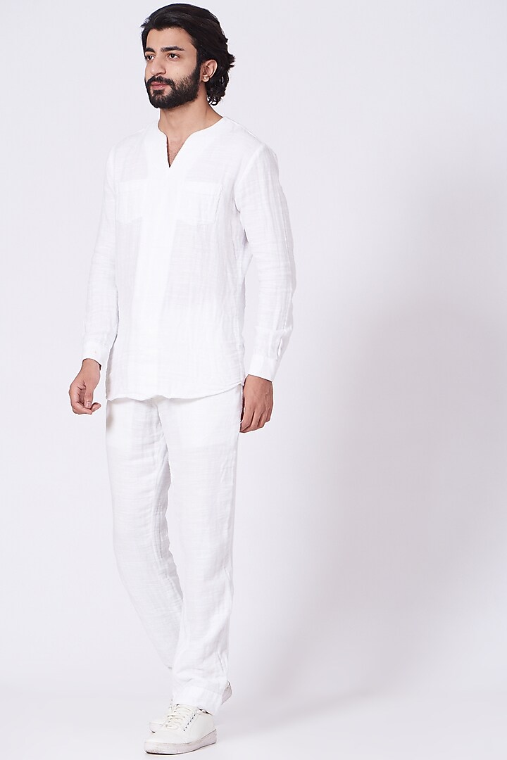 Ivory Abstract Hand Painted Pant Set With Jacket by Jatin Malik at Pernia's Pop Up Shop