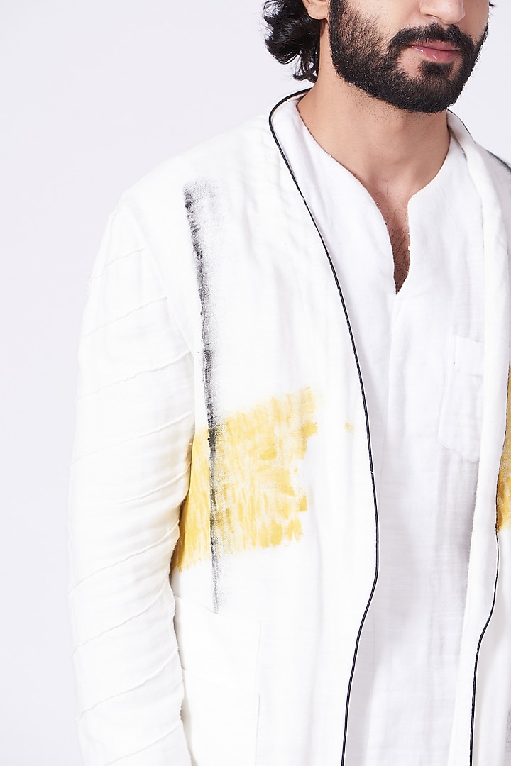 Ivory Abstract Hand Painted Pant Set With Jacket by Jatin Malik at Pernia's Pop Up Shop