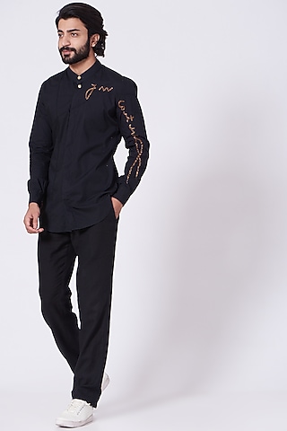 Black Cotton Pant Set by Jatin Malik