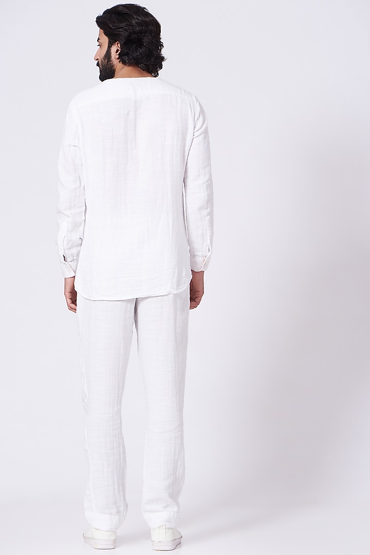 White Cotton Slub Shirt Kurta Set by Jatin Malik at Pernia's Pop Up Shop