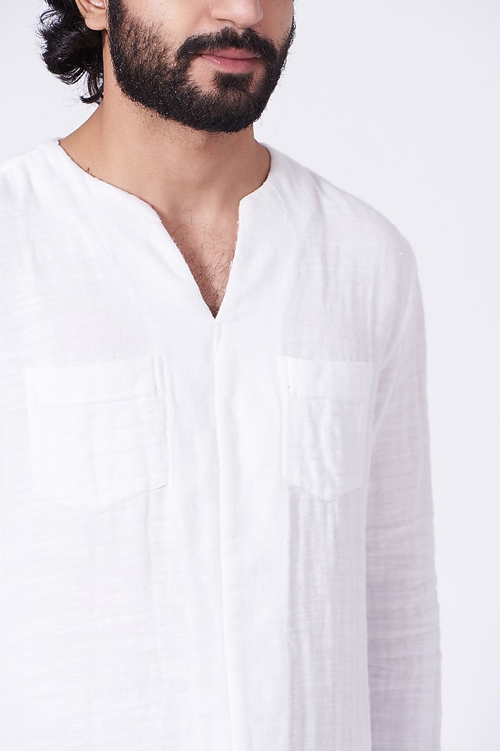 White Cotton Slub Shirt Kurta Set by Jatin Malik at Pernia's Pop Up Shop