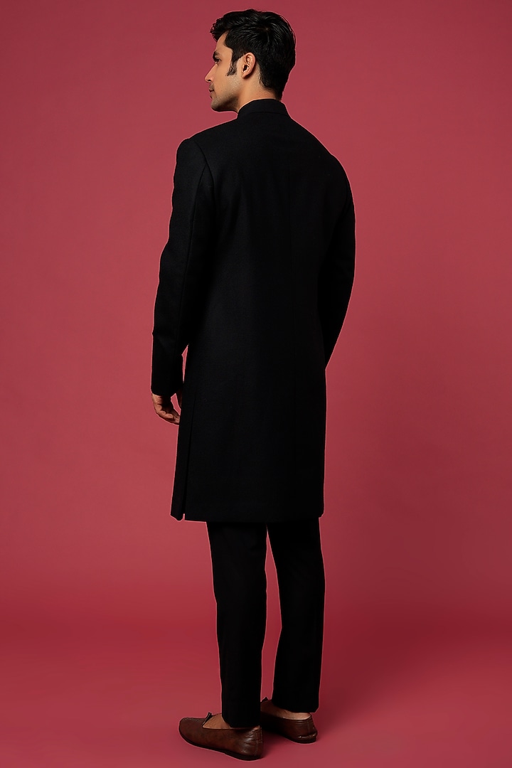 Black Embroidered Groom Indowestern Set by Jatin Malik at Pernia's Pop Up Shop