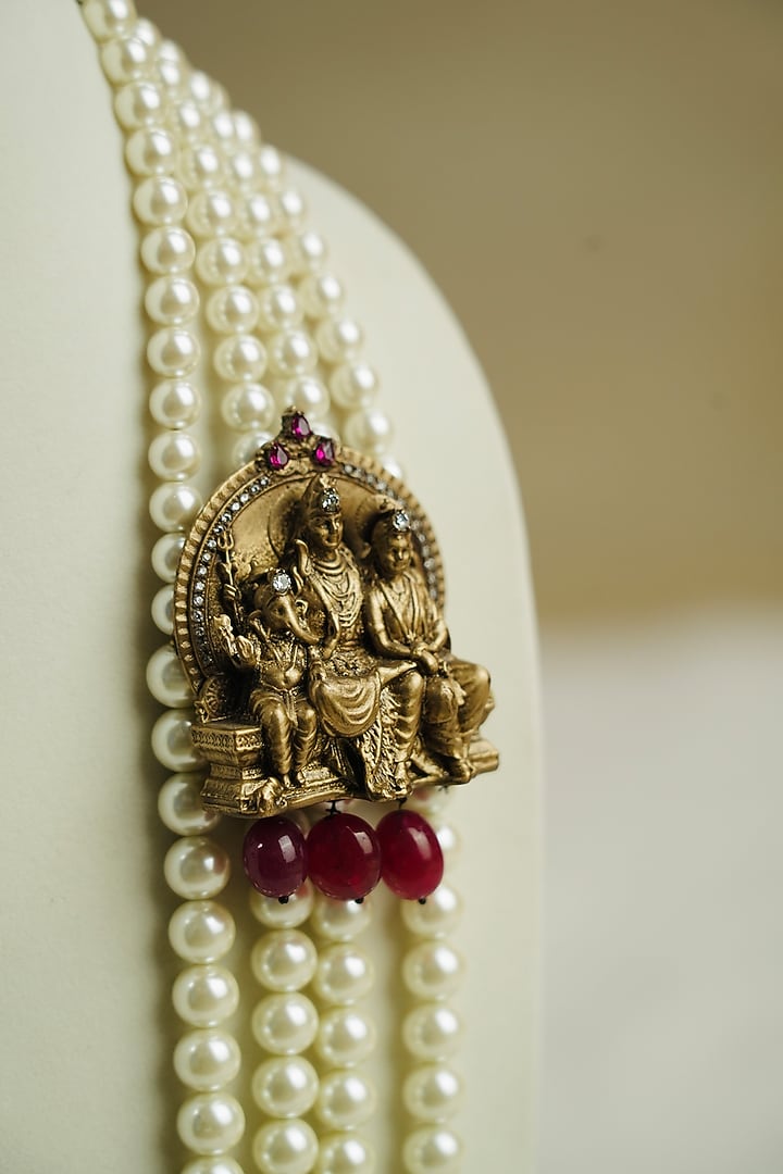 Ivory Semi-Precious Stone & Pearl Handmade Mala by Jatin Malik at Pernia's Pop Up Shop