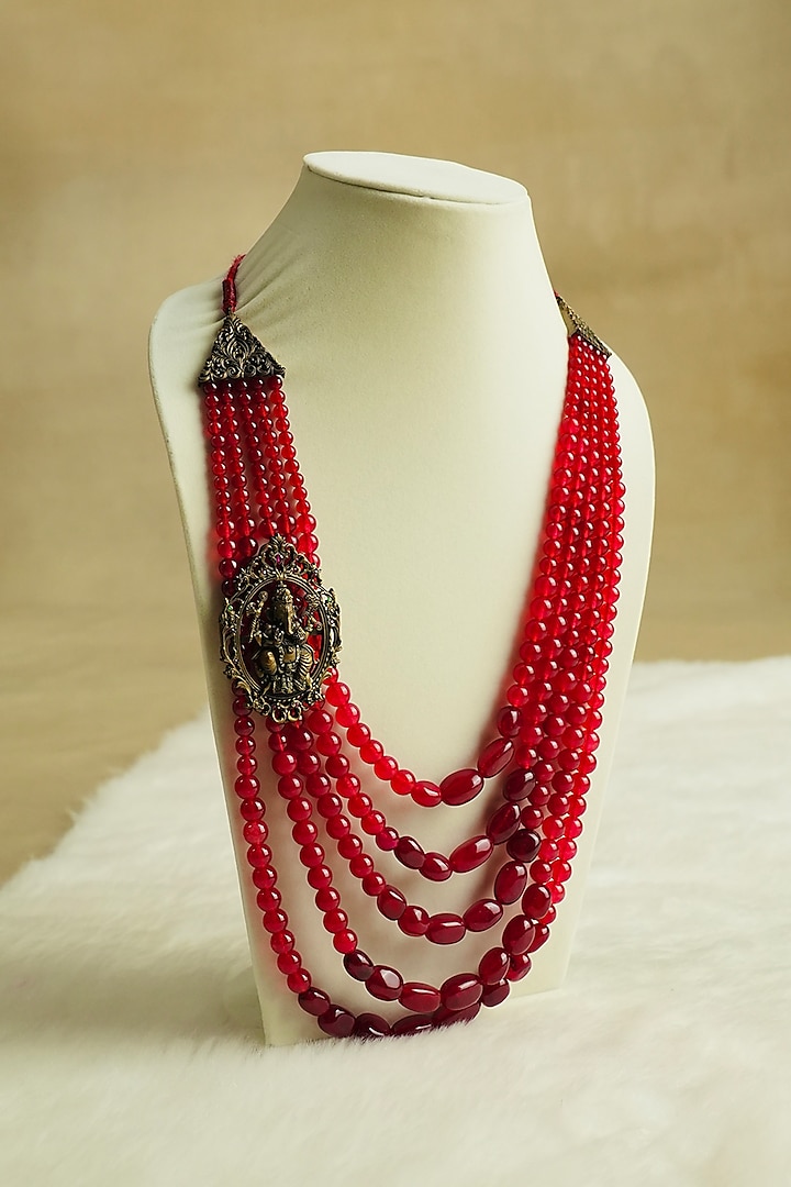 Red Semi-Precious Stone Handmade Mala by Jatin Malik
