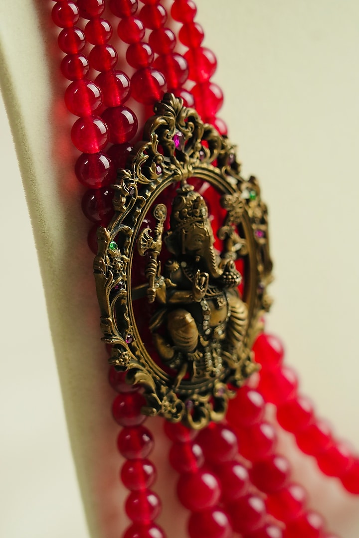 Red Semi-Precious Stone Handmade Mala by Jatin Malik at Pernia's Pop Up Shop