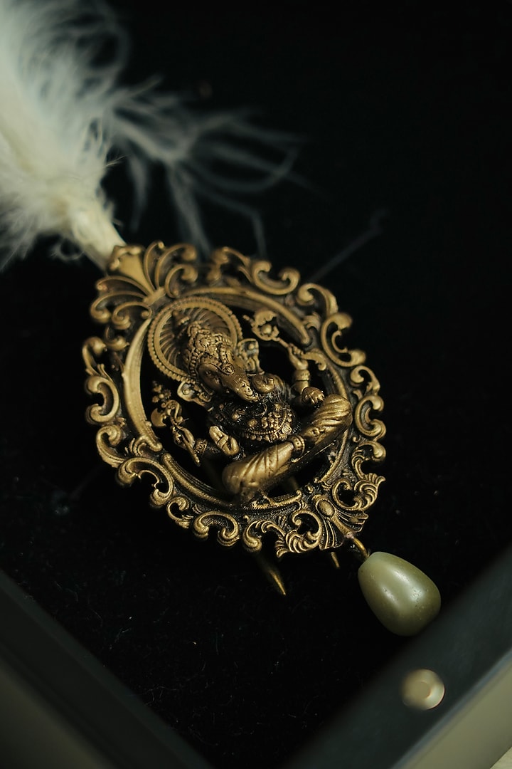 Gold Pearl Drop & Feather Handmade Kilangi by Jatin Malik at Pernia's Pop Up Shop