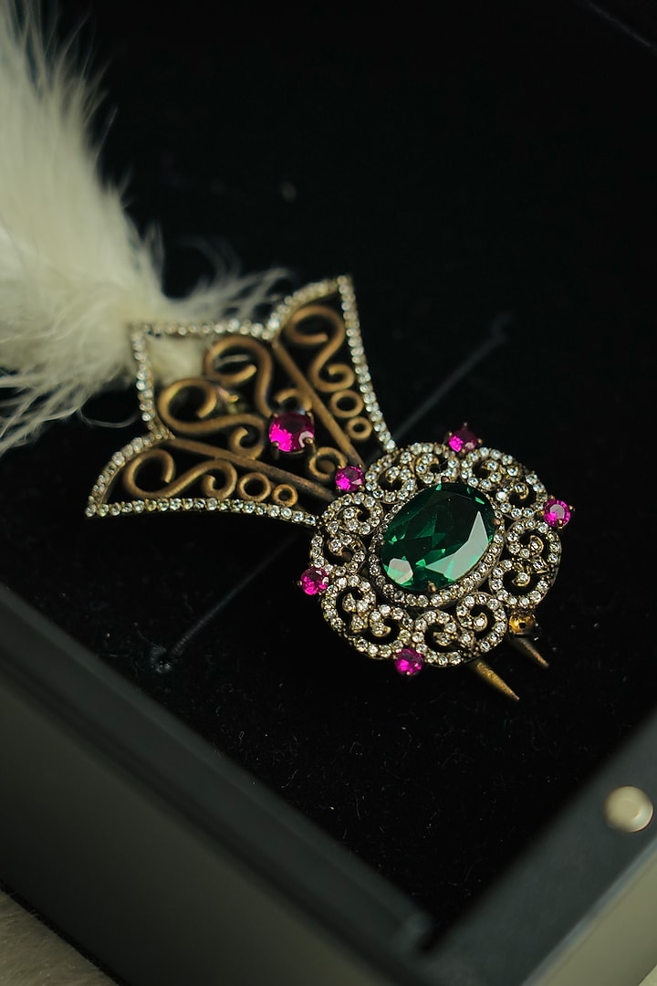 Gold Multi-Colored Rhinestone & Feather Handmade Kilangi by Jatin Malik at Pernia's Pop Up Shop