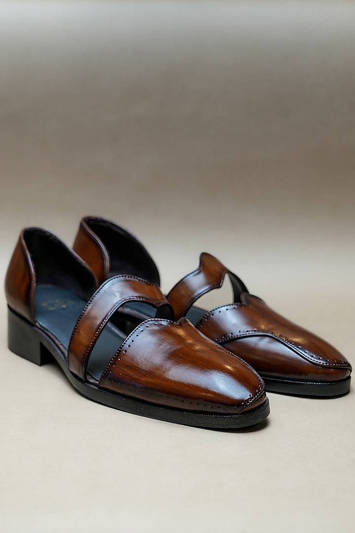 Black Leather Caligae Shoes by Jatin Malik at Pernia's Pop Up Shop