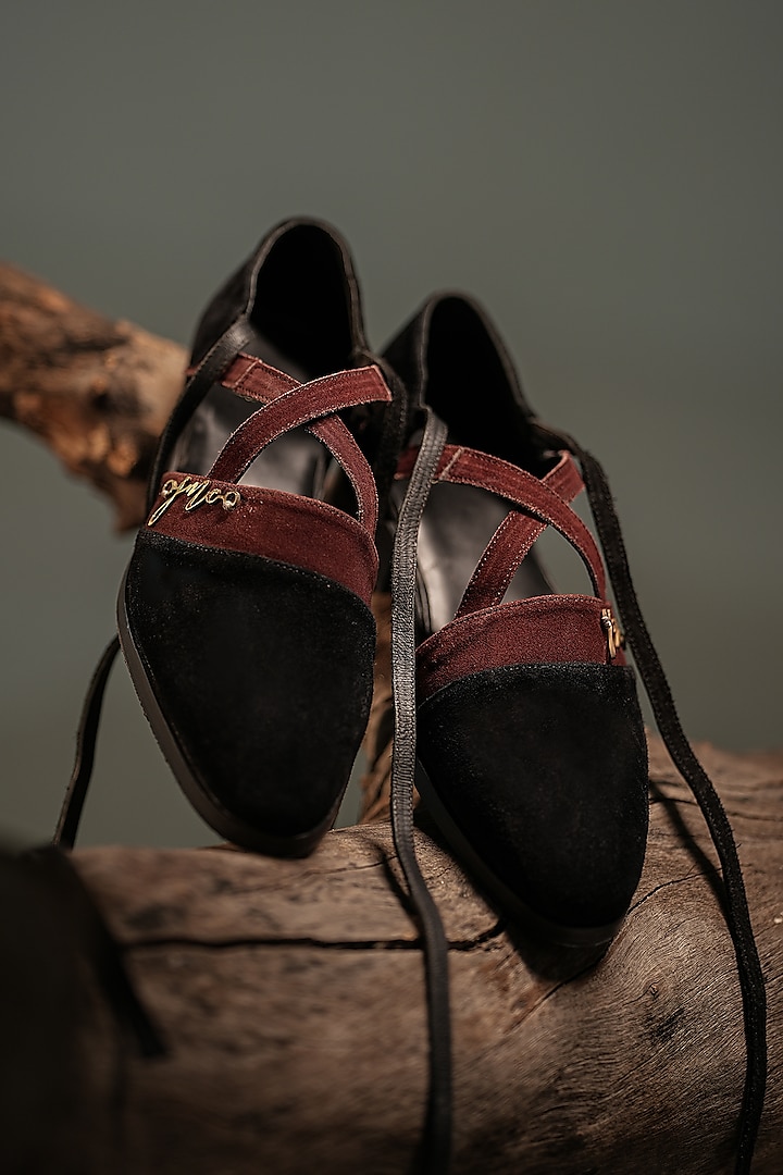 Black Suede Caligae Shoes by Jatin Malik at Pernia's Pop Up Shop
