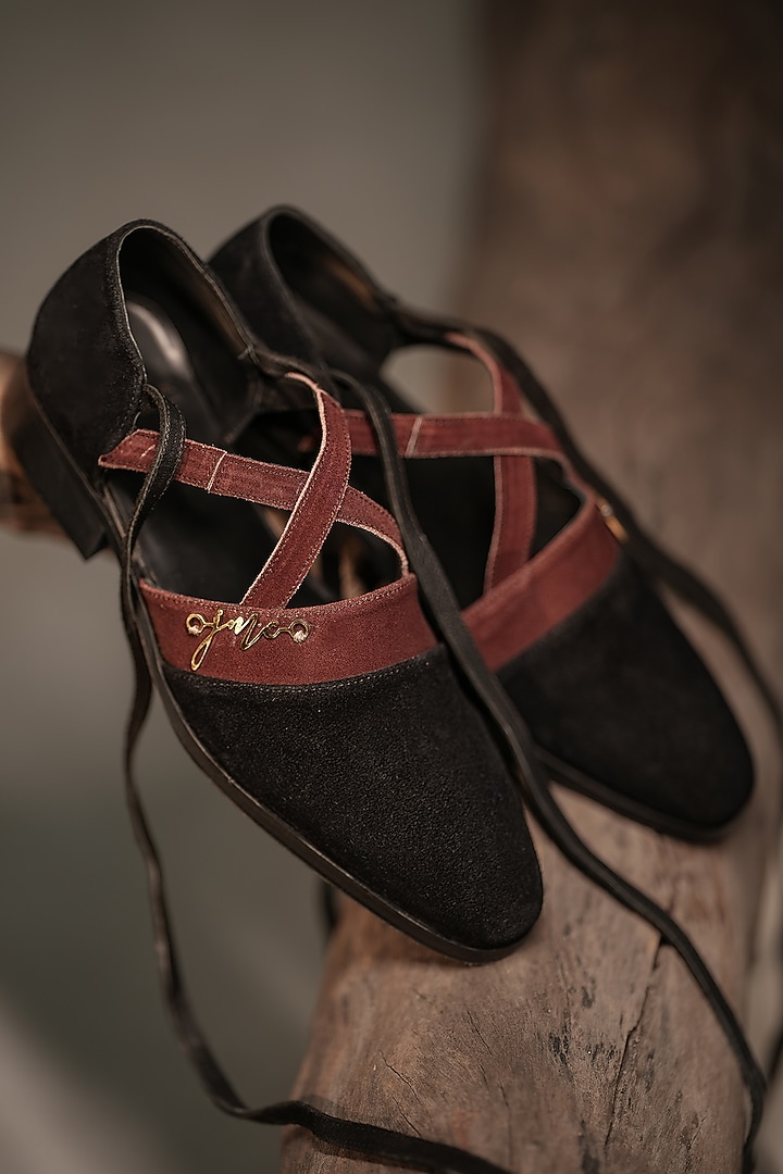 Black Suede Caligae Shoes by Jatin Malik at Pernia's Pop Up Shop