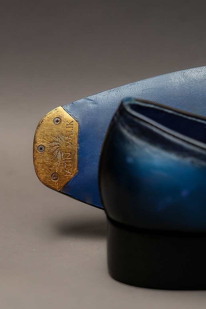 Blue Leather Caligae Shoes by Jatin Malik at Pernia's Pop Up Shop