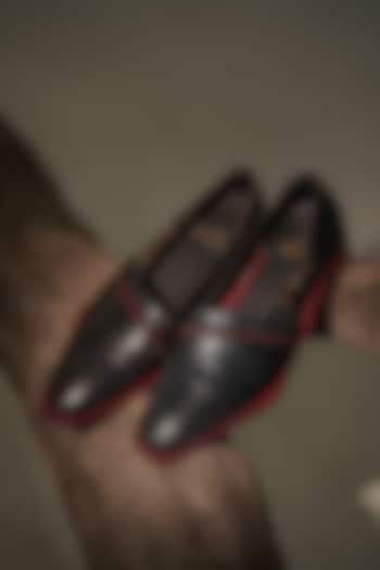 Black & White Leather Caligae Shoes by Jatin Malik at Pernia's Pop Up Shop