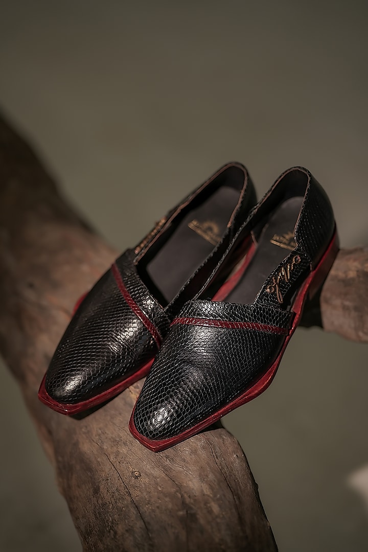 Black & White Leather Caligae Shoes by Jatin Malik at Pernia's Pop Up Shop