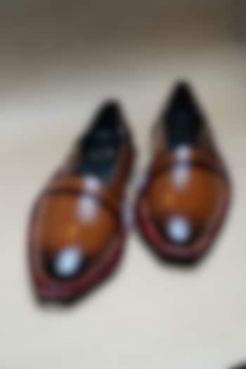 Brown Leather Hand-Brushed Caligae Shoes by Jatin Malik
