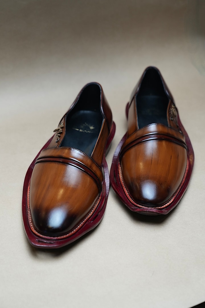 Brown Leather Hand-Brushed Caligae Shoes by Jatin Malik