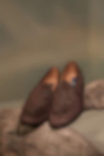 Brown Suede Hand Embroidered Loafers by Jatin Malik